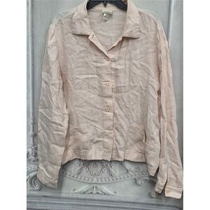 NWOT Eileen Fisher L Peach Waffle Linen Button Shirt Pockets 130269